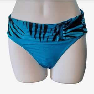 NWT Tommy Bahama Peacock Blue Tortola Leaf Black High Waist Bikini Bottom SZ XS